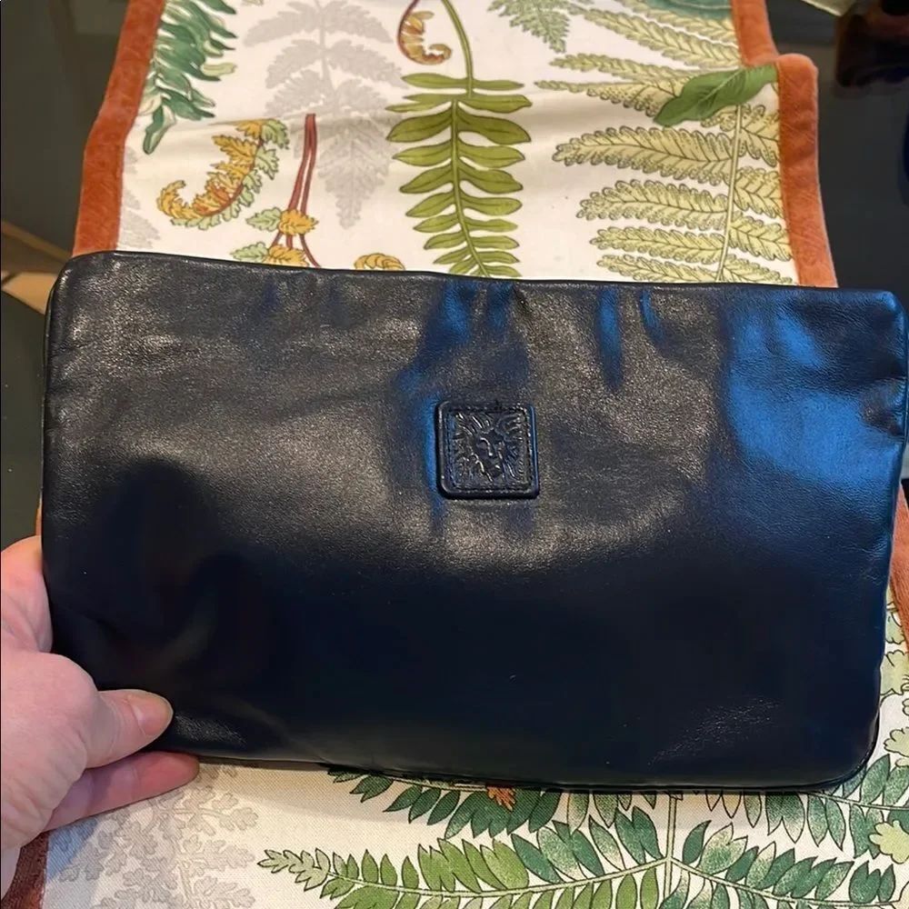 Black Leather  Clutch by Anne Klein